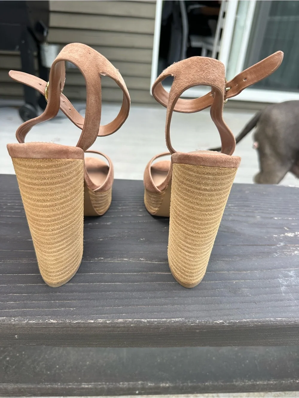 Steve Madden Nude/Tan Suede Platform Heels with Ankle Strap